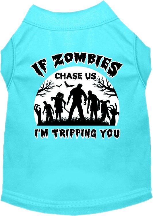 If Zombies Chase Us Screen Print Dog Shirt Aqua Size XS